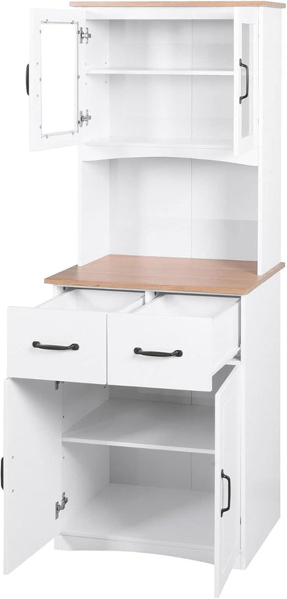 White Cupboard, Freestanding Multifunctional Kitchen Pantry Storage Cabinet with Drawers, Doors and Adjustable Shelf