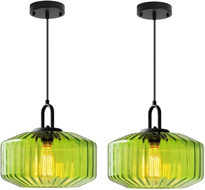 Green Glass Pendant Light Fixture Modern Hand Blown Pendant Lights with Large Glass Shade, Mid Century Pendant Light Green Globe Hanging Lighting for Dining Bedroom Table Kitchen Island
