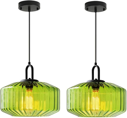Green Glass Pendant Light Fixture Modern Hand Blown Pendant Lights with Large Glass Shade, Mid Century Pendant Light Green Globe Hanging Lighting for Dining Bedroom Table Kitchen Island