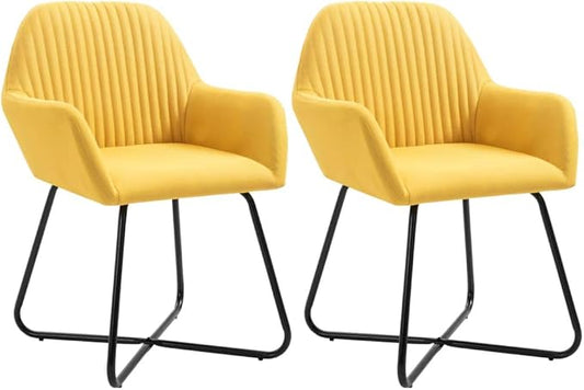 Modern Accent Chair Set of 2 Yellow Fabric Dining Chairs with Steel Legs for Kitchen Dining Room Living Room Bedroom Furniture