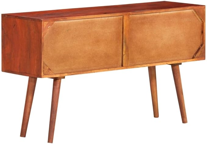 Solid Mango Wood Sideboard Buffet Cabinet 43.3" L, 8-Drawer Coffee Bar Storage Console Table with Iron Frame, Stained Brown, Wall-Mountable, for Living Room & Kitchen