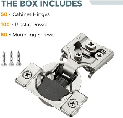 HOME EDIT 50 Pack 25 Pairs 1/2 inch Overlay Soft Close Cabinet Hinges for Kitchen, Stainless Steel Three-Way Adjustable, Concealed Self-Closing Door Hinges