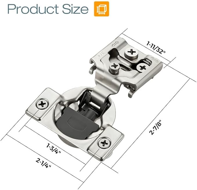 HOME EDIT 2 Pack 1 Pair 3/4 inch Overlay Soft Close Cabinet Hinges for Kitchen, Stainless Steel Three-Way Adjustable, Concealed Self-Closing Door Hinges