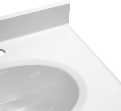 Design House Vanity Top With Sink, 4-Inch Backsplash, Cultured Marble, Stain-Resistant, Pre-Drilled Centerset Holes, White, 25 in W x 19 in D x 10.4 in H, 586180
