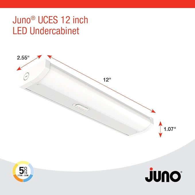 Juno UCES 12 Inch LED Under Cabinet Lighting, LED Kitchen Cabinet Light Fixture Hardwired, Dimmable, Damp Rated, Selectable Soft, Warm, Neutral, Cool, Daylight White Light (UCES 12IN SWW5 90CRI WH M6)