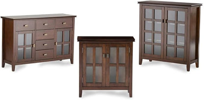 SIMPLIHOME Artisan Storage Cabinet - 30 inch Wide Solid Wood Low Storage Cabinet in Russet Brown, Contemporary Accent Cabinet for Living Room or Dining Room with Glass Doors and Adjustable Shelves
