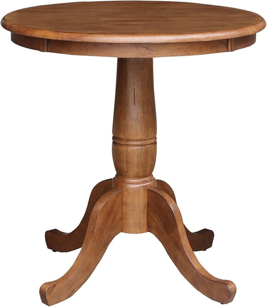 IC INTERNATIONAL CONCEPTS 30" Solid Wood Round Top Pedestal Table in Distressed Oak - 29.1" Height