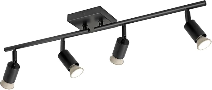 SEEBLEN 4-Light GU10 Track Lighting, Black Adjustable Ceiling Spot Light Kit, Industrial Flush Mount LED Track Light for Kitchen, Hallway, Living Room