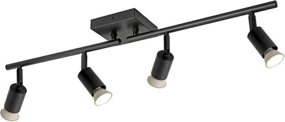 SEEBLEN 4-Light GU10 Track Lighting, Black Adjustable Ceiling Spot Light Kit, Industrial Flush Mount LED Track Light for Kitchen, Hallway, Living Room