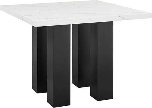 1pc Square Dining Table Counter-Height with Faux Marble Top Black White Wooden Stone Modern Design for Kitchen Islands