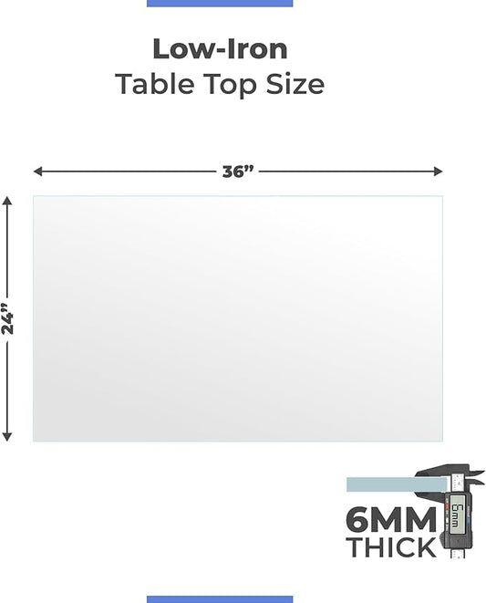 Ultra Clear Glass Table Top 24x36 Inch Rectangle - Low Iron Tempered Glass 1/4 Inch Flat Polished - Replacement for Dining Patio End Tables - Durable Table Protector