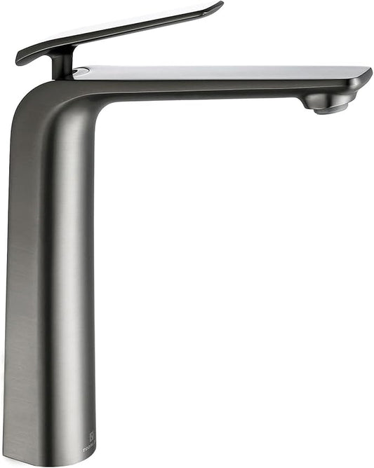 TOCALOCA Tall Bath Faucet for Vessel Sink, Gun Grey One Hole Single Handle Bathroom Faucets Brass, High Bathroom Vanity Faucet Single Lever Modern Basin Mixer Taps