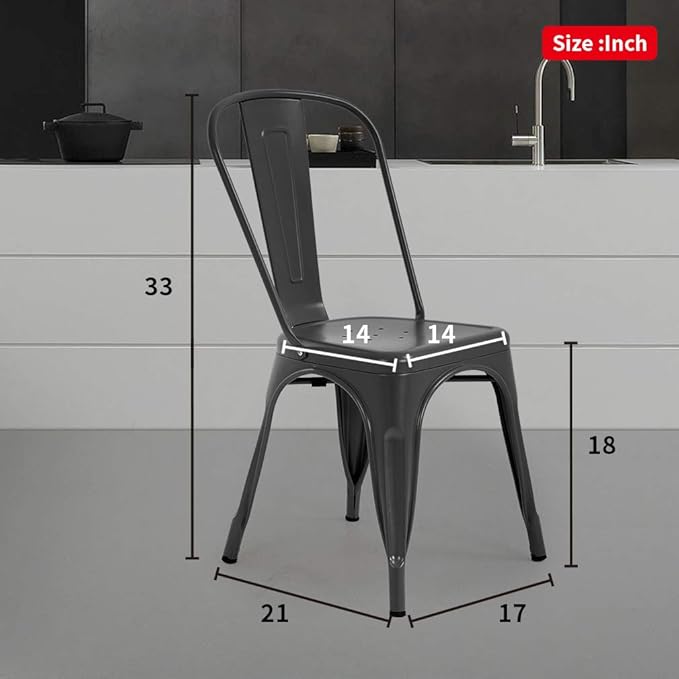 FDW Metal Dining Chairs Metal Chairs Patio Chair Seat Height Dining Room Kitchen Chair Tolix Restaurant Chairs Bar Stackable Chair Trattoria Metal Indoor Outdoor Chairs (Black)