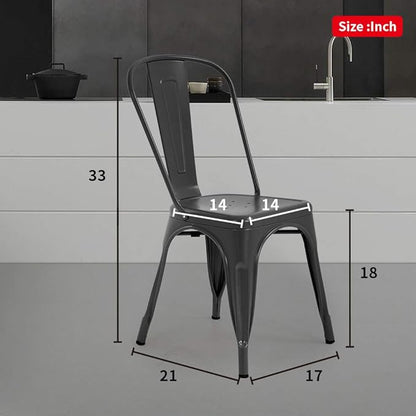FDW Metal Dining Chairs Metal Chairs Patio Chair Seat Height Dining Room Kitchen Chair Tolix Restaurant Chairs Bar Stackable Chair Trattoria Metal Indoor Outdoor Chairs (Black)