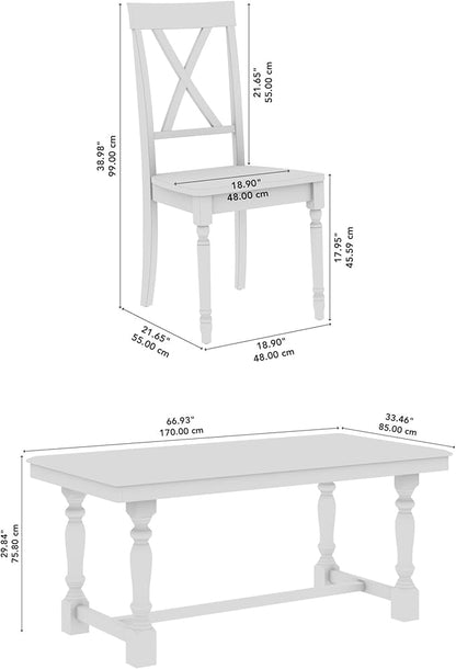 Bush Home Rectangular Dining Table Set for 6, with 67 inch Squire Trestle, Cross Back Dining Chairs, Farmhouse Decor, Sterling Collection, Light Brown and White