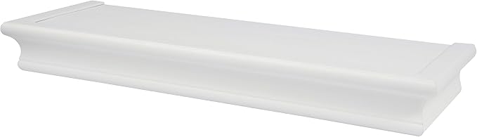 HIGH & MIGHTY 515604 Decorative 18" Floating Shelf Holds up to 15lbs, Easy Tool-Free Dry Wall Installation, Beveled, White
