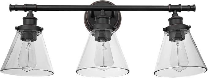 GLOBE Electric 51411 Parker 3-Light Bathroom Light Fixtures, Oil Rubbed Bronze Bathroom Vanity Light, Farmhouse Bathroom Lights Over Mirror with Clear Glass Shades, Bulb Not Included