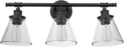 GLOBE Electric 51411 Parker 3-Light Bathroom Light Fixtures, Oil Rubbed Bronze Bathroom Vanity Light, Farmhouse Bathroom Lights Over Mirror with Clear Glass Shades, Bulb Not Included