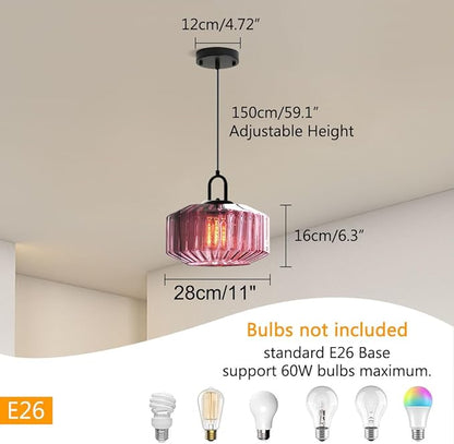 Mid Century Modern Pendant Light fixtures Glass Globe Pendant Lights with Hand Blown Purple Glass Shade Vintage Hanging Pendant Light for Dining Room Kitchen Ceiling Hanging Light