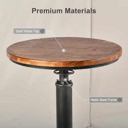 LOKKHAN Industrial Bar Table 38.6"-48.4" Height Adjustable Swivel Round Wood Tabletop 23.7" Dia, Kitchen Dining Office Coffee Bistro Pub Table