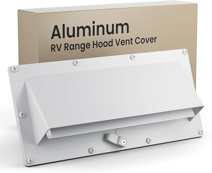 Safoner Aluminum RV Stove Vent Hood Cover for Adjustable Range Exhaust Depth, Includes Butyl Tape, Exterior Kitchen Replacement Camper Accessories for Travel Trailers and Motorhomes- White
