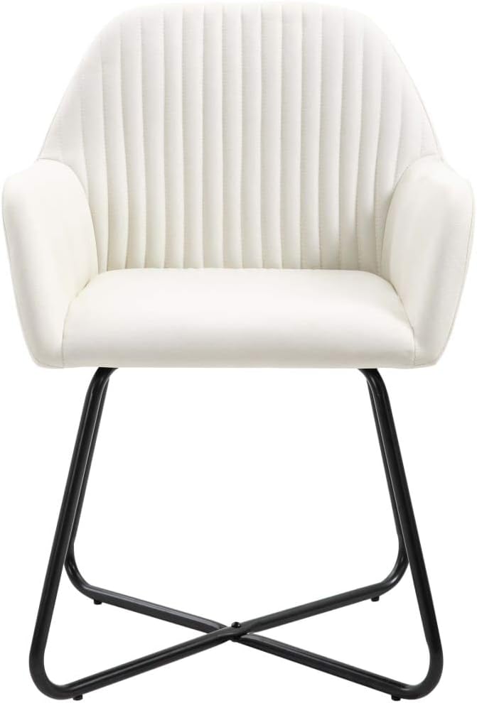 Modern Dining Chairs Set of 2 Cream Fabric Upholstered with Steel Legs, Comfortable Accent Chairs for Kitchen Living Room Bedroom Vanity