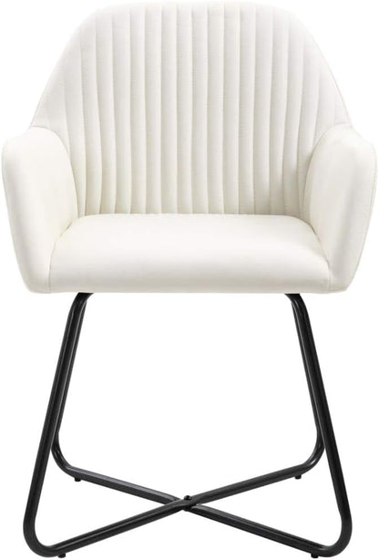 Modern Dining Chairs Set of 2 Cream Fabric Upholstered with Steel Legs, Comfortable Accent Chairs for Kitchen Living Room Bedroom Vanity