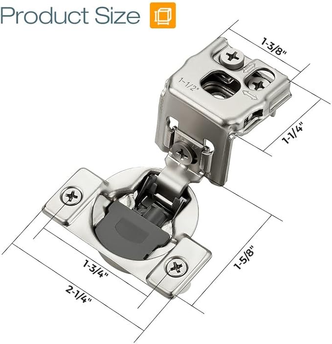 HOME EDIT 50 Pack 25 Pairs 1-1/2 inch Overlay Soft Close Cabinet Hinges for Kitchen, Stainless Steel Three-Way Adjustable, Concealed Self-Closing Door Hinges