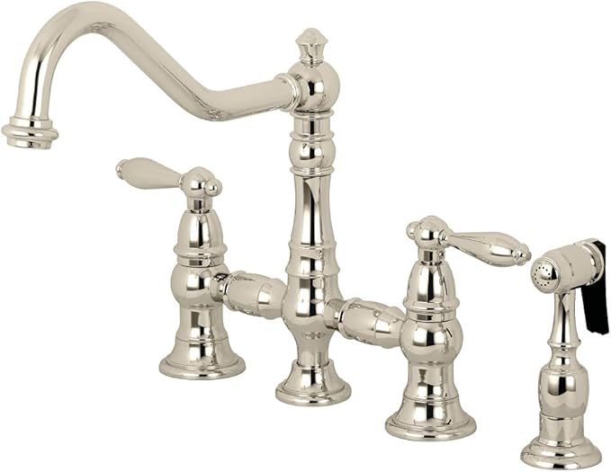 Kingston Brass KS3276ALBS Restoration Bridge Kitchen Faucet, Polished Nickel, 13.06 x 14.06 x 9.44