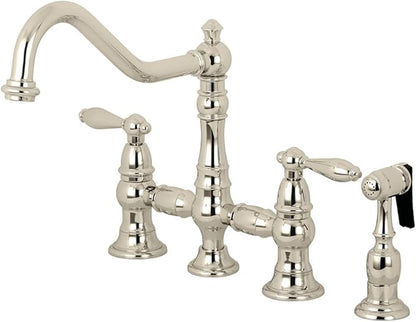 Kingston Brass KS3276ALBS Restoration Bridge Kitchen Faucet, Polished Nickel, 13.06 x 14.06 x 9.44