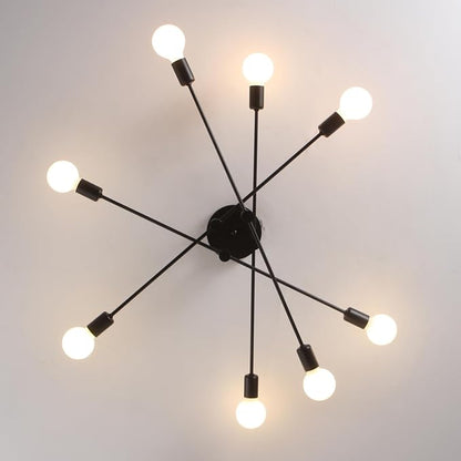 Garwarm Black Ceiling Light Fixture, 8-Lights Semi Flush Mount Ceiling Light, Sputnik Chandelier Industrial Ceiling Lamp for Kitchen Dining Room Bedroom Foyer Entryway Hallway Lighting Fixture