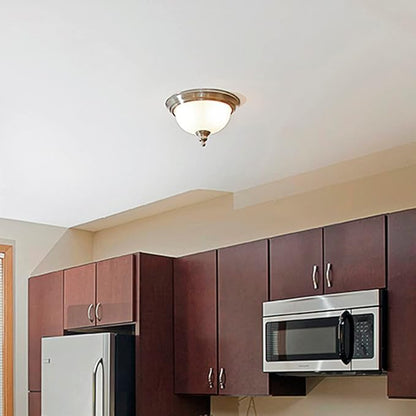 Design House Bristol Ceiling Light, Flush Mount, Dimmable, Uses (2) 60W Bulbs, Alabaster Glass, For Bedroom/Dining Room/Kitchen/Hallway, Satin Nickel, 13.4 in. Diameter x 7.8 in. H, 510297