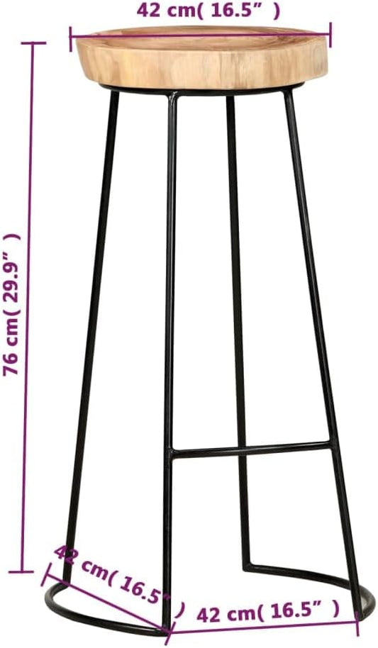 Set of 2 Bar Stools with Acacia Wood Seat and Black Steel Frame for Kitchen Island Dining Room or Patio Bar Area