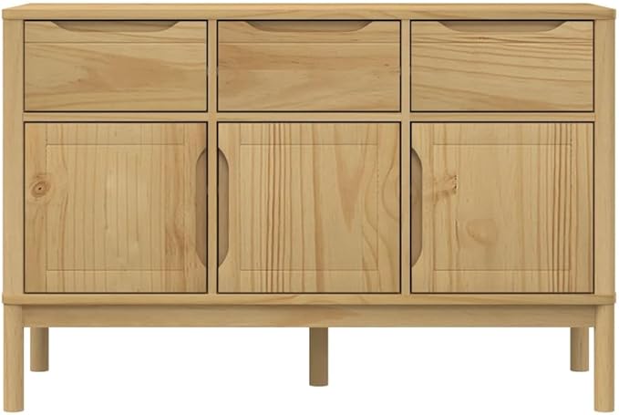 Solid Pine Sideboard Buffet Cabinet with 4 Doors 2 Drawers, 44.9 x 44.9 x 29.1 in Coffee Bar Storage for Dining Room Kitchenette Living Spaces