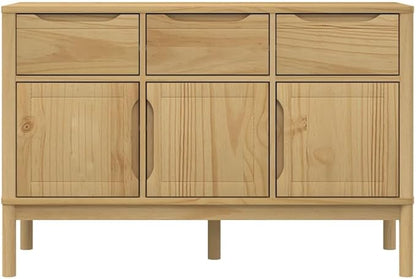 Solid Pine Sideboard Buffet Cabinet with 4 Doors 2 Drawers, 44.9 x 44.9 x 29.1 in Coffee Bar Storage for Dining Room Kitchenette Living Spaces