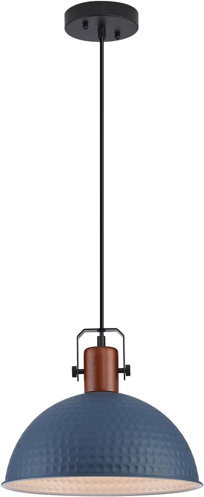 12 Inch Blue Pendant Lights Hammered Matte Pendant Lights for Kitchen Island Industrial Farmhouse Adjustable Height Dome Hanging Light Fixtures for Barn, Dining Room 1 Pack