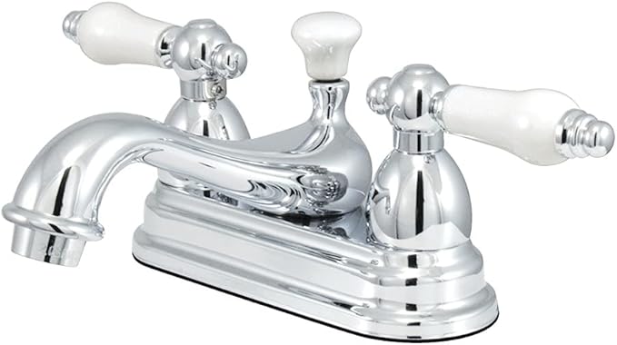 Kingston Brass KS3601PL Restoration 4-Inch Centerset Lavatory Faucet with Porcelain Lever Handle, Polished Chrome