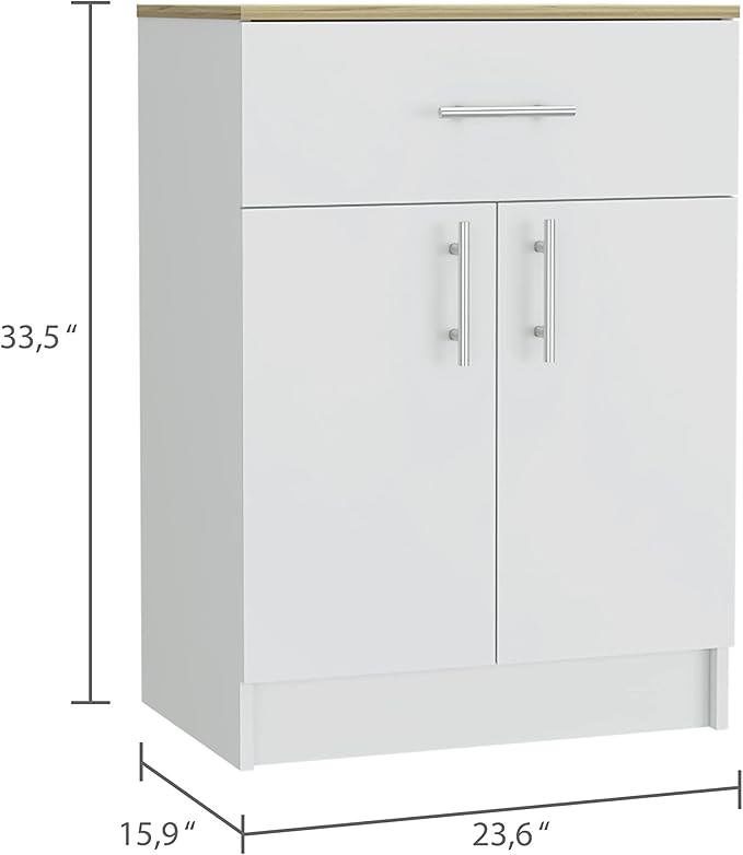 GOWE 2 Piece Kitchen Set, Kitchen Island Table + Pantry Cabinet, White/Light Oak