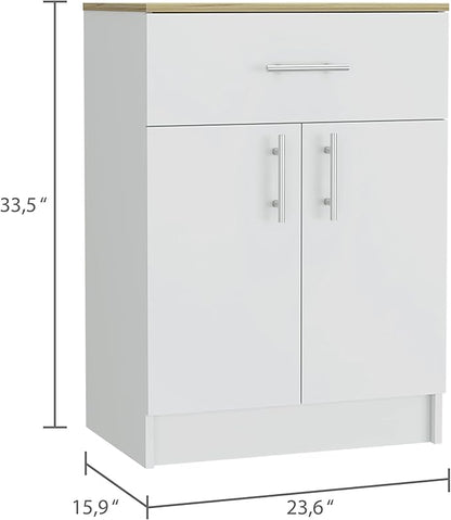 GOWE 2 Piece Kitchen Set, Kitchen Island Table + Pantry Cabinet, White/Light Oak