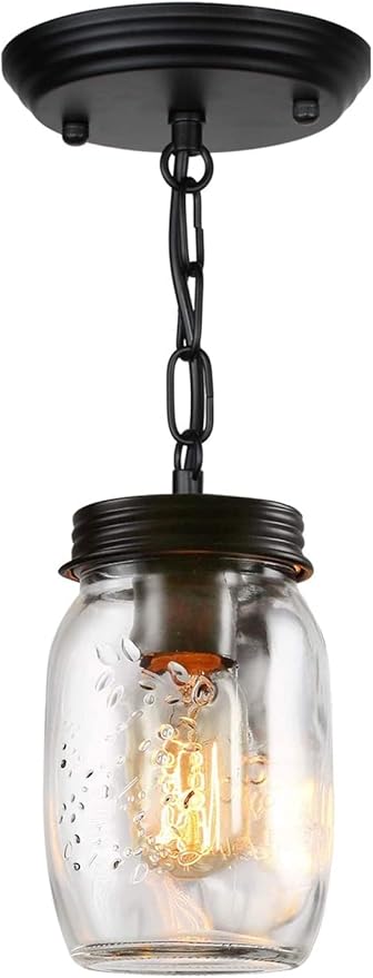 Glass Mason Jar Light Fixtures, 1-Light Kitchen Island Pendant Lighting Farmhouse Light Fixture Close to Ceiling Light for Kitchen Barn Farmhouse Dining Room Hallway Stairway