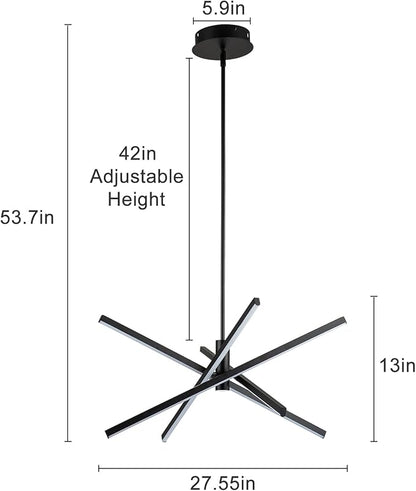 Y'INSP Black LED Chandeliers for Dining Room, 4-Lights Modern Pendant Light Fixture LED Embedded Hanging Lighting Fixtures for Kitchen Island Bedroom Living Room