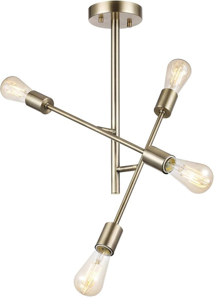 Globe Electric 66000073 4-Light Semi-Flush Mount Adjustable Arm Ceiling Light, Matte Brass, Pivoting Arms, Bedroom Lighting Fixtures Ceiling, Dining Room Fixture, Lighting for Hallway