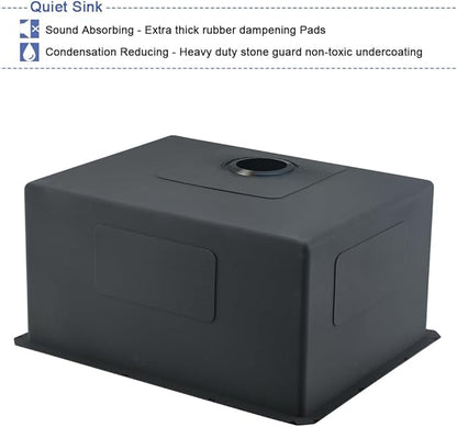 Black Stainless Steel Undermount Laundry Sink-Hovheir 24x19x12 Deep Undermount Stainless Steel Utility Sink Matte Black 16 Gauge Single Bowl Laundry Room Sinks Outdoor