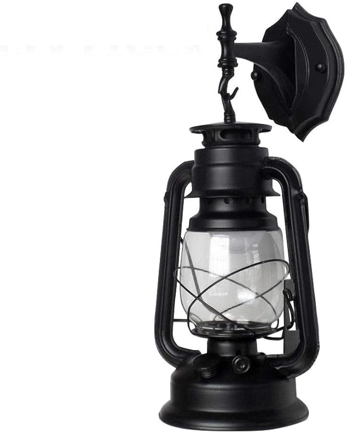 Futchoy FIKNEE Rustic Wall Lantern Light - Retro Antique Vintage Lamp - Porch & Outdoor Wall Sconce - Black