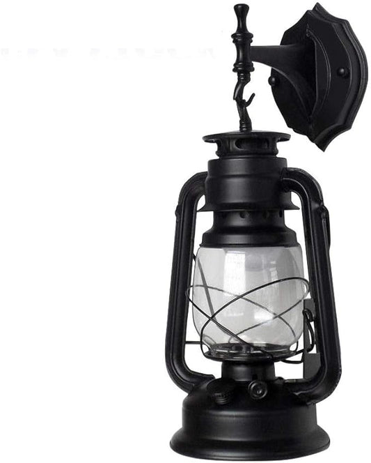 Futchoy FIKNEE Rustic Wall Lantern Light - Retro Antique Vintage Lamp - Porch & Outdoor Wall Sconce - Black