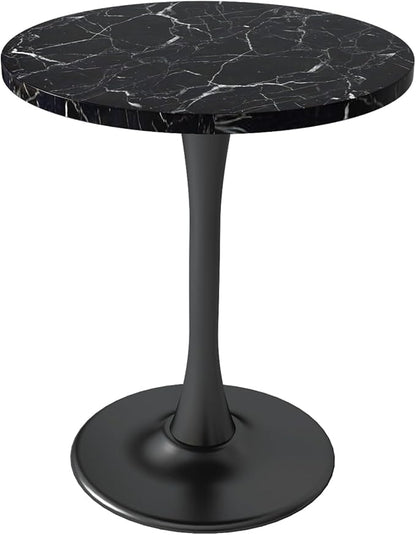 Black Marble Round Dining Table 24" Circle Tulip Table with Thickened Tabletop & Sturdy Metal Pedestal Mid Century Modern Leisure Bistro Kitchen Tables 2 People Small Places Living Room Cafe