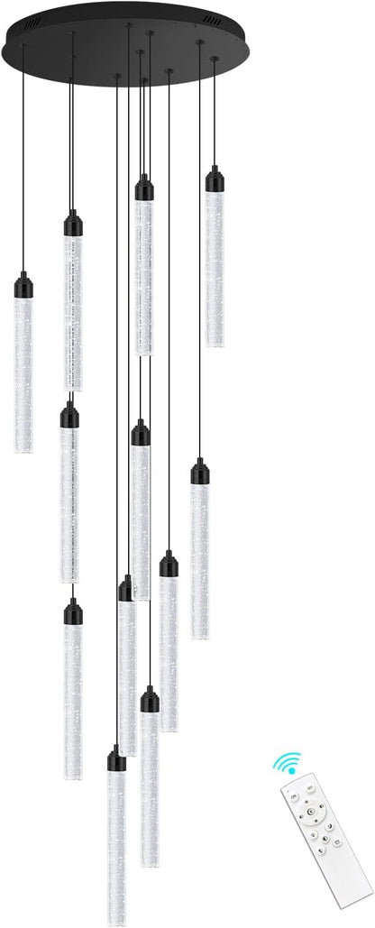 12-Lights Chandelier LED Dimmable Chandeliers for Entryway Flush Mount Ceiling Pendant Light Fixture Crystal Chandeliers for Living Room Black Finished Lighting Modern High Ceiling Chandelier