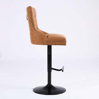 Aged and Retro PU Swivel Bar stools Adjusatble Seat Height from 26 33 Inch, Bar Stools with Backs Comfortable Tufted for Home Pub and Kitchen Island (Orange,Set of 2)