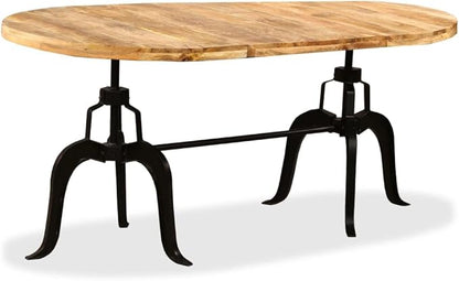 Dining Table Solid Mango Wood Oval Brown Lacquered 35.4 x 70.9 x 30.3 in Seating 6 Kitchen & Dining Room Industrial Modern Design Extendable Long Surface for Living Spaces