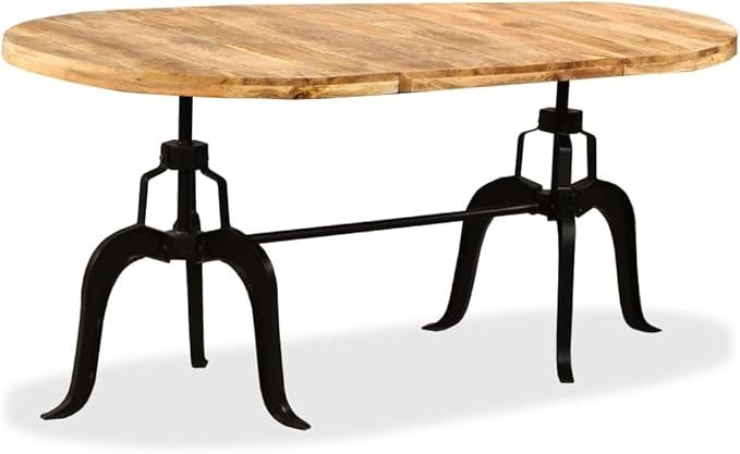 Oval Dining Table, Natural Solid Mango Wood, Steel Frame, 70.9 Inch, Seats 6, Industrial Style for Kitchen & Dining Room